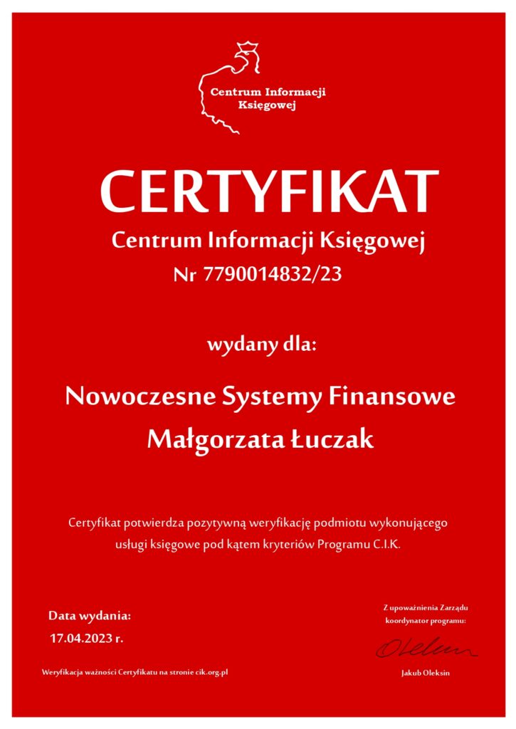 certyfikat CIK